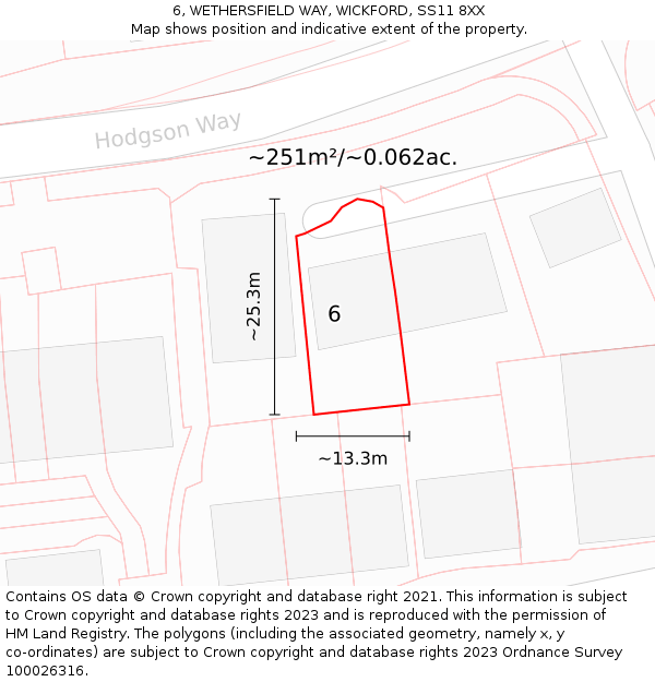 6, WETHERSFIELD WAY, WICKFORD, SS11 8XX: Plot and title map