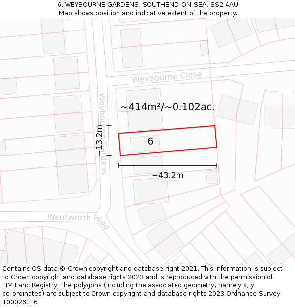 6, WEYBOURNE GARDENS, SOUTHEND-ON-SEA, SS2 4AU: Plot and title map