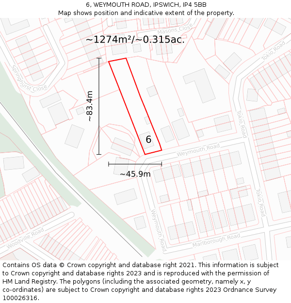 6, WEYMOUTH ROAD, IPSWICH, IP4 5BB: Plot and title map