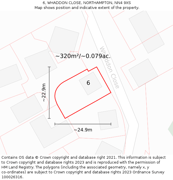 6, WHADDON CLOSE, NORTHAMPTON, NN4 9XS: Plot and title map