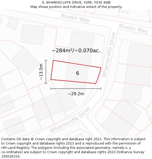 6, WHARNSCLIFFE DRIVE, YORK, YO30 4WB: Plot and title map