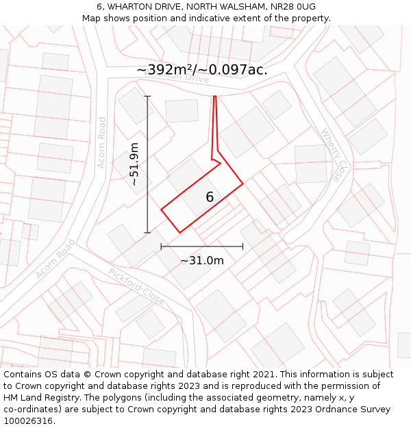 6, WHARTON DRIVE, NORTH WALSHAM, NR28 0UG: Plot and title map
