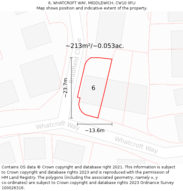 6, WHATCROFT WAY, MIDDLEWICH, CW10 0FU: Plot and title map