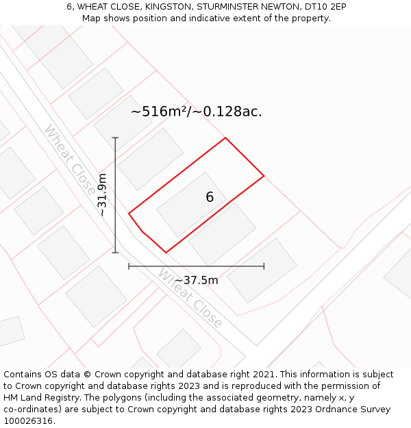6, WHEAT CLOSE, KINGSTON, STURMINSTER NEWTON, DT10 2EP: Plot and title map
