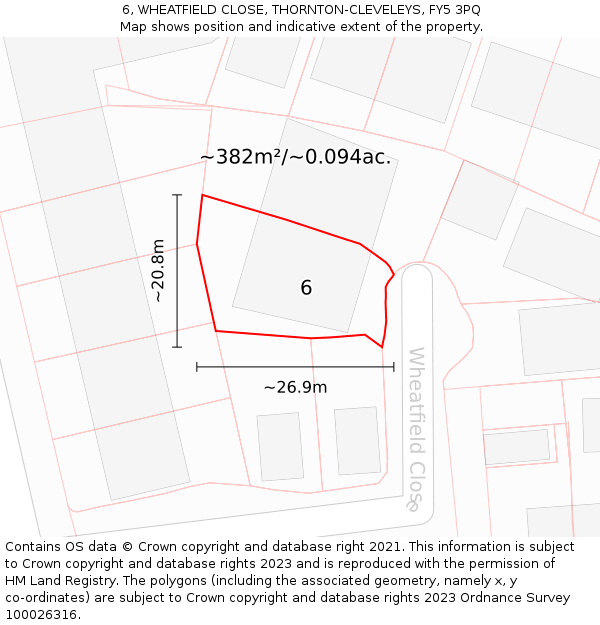 6, WHEATFIELD CLOSE, THORNTON-CLEVELEYS, FY5 3PQ: Plot and title map