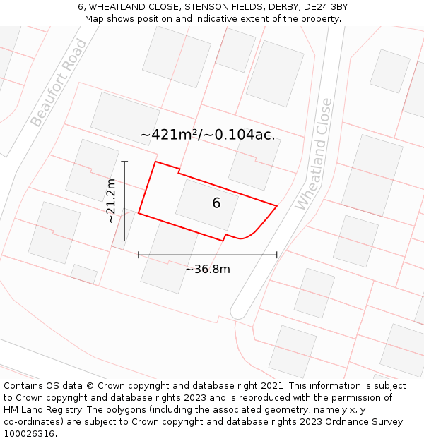 6, WHEATLAND CLOSE, STENSON FIELDS, DERBY, DE24 3BY: Plot and title map