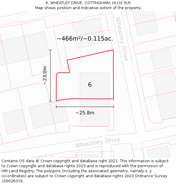 6, WHEATLEY DRIVE, COTTINGHAM, HU16 5LR: Plot and title map