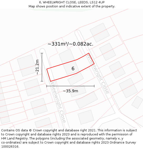 6, WHEELWRIGHT CLOSE, LEEDS, LS12 4UP: Plot and title map