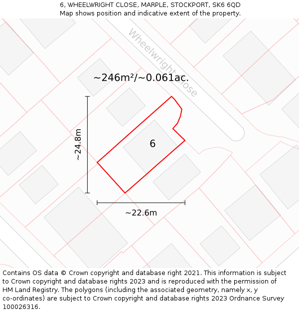 6, WHEELWRIGHT CLOSE, MARPLE, STOCKPORT, SK6 6QD: Plot and title map