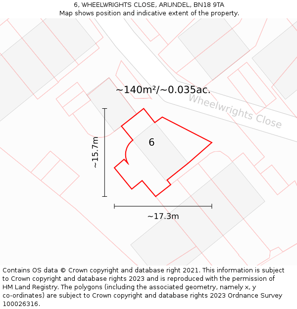 6, WHEELWRIGHTS CLOSE, ARUNDEL, BN18 9TA: Plot and title map