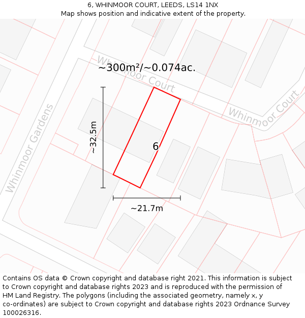 6, WHINMOOR COURT, LEEDS, LS14 1NX: Plot and title map