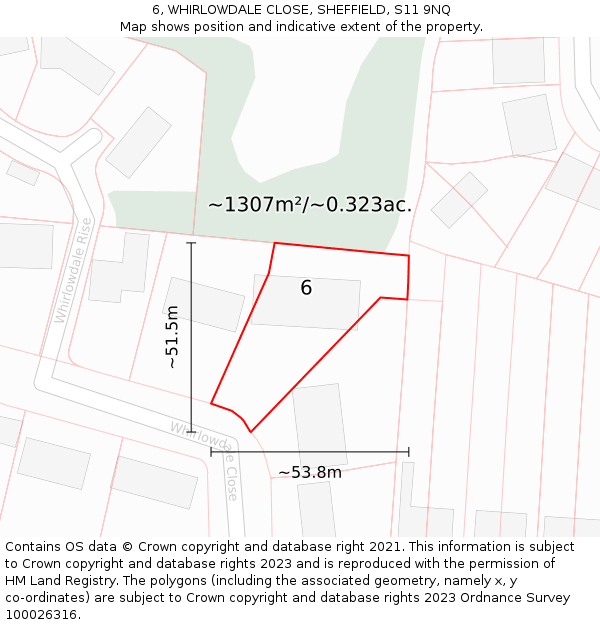 6, WHIRLOWDALE CLOSE, SHEFFIELD, S11 9NQ: Plot and title map