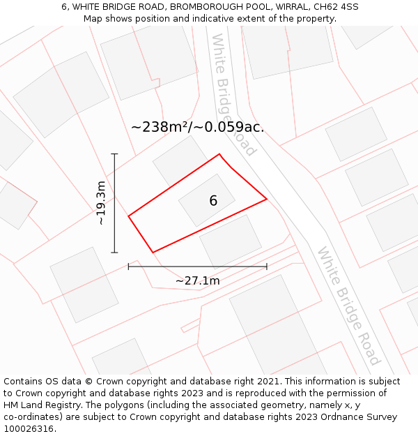 6, WHITE BRIDGE ROAD, BROMBOROUGH POOL, WIRRAL, CH62 4SS: Plot and title map