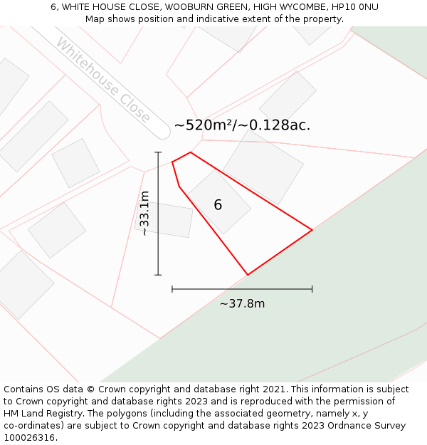 6, WHITE HOUSE CLOSE, WOOBURN GREEN, HIGH WYCOMBE, HP10 0NU: Plot and title map