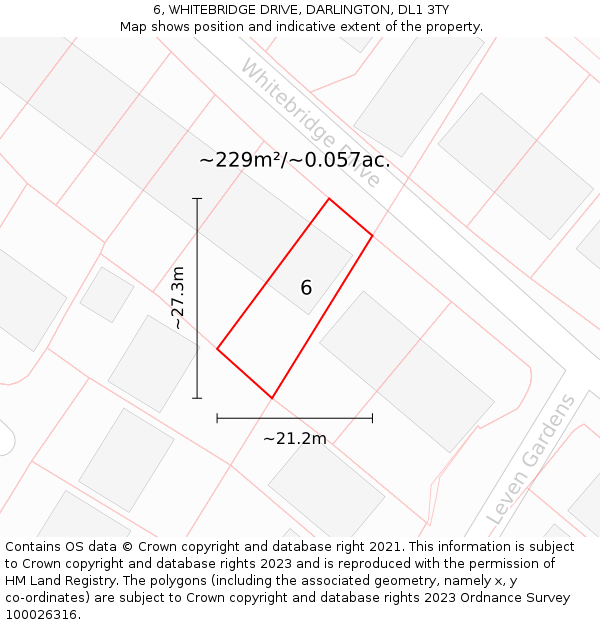 6, WHITEBRIDGE DRIVE, DARLINGTON, DL1 3TY: Plot and title map