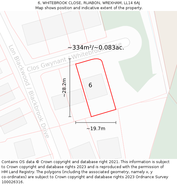 6, WHITEBROOK CLOSE, RUABON, WREXHAM, LL14 6AJ: Plot and title map