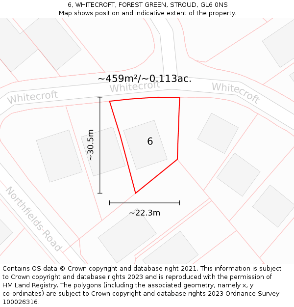 6, WHITECROFT, FOREST GREEN, STROUD, GL6 0NS: Plot and title map