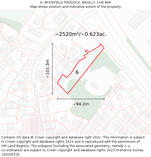 6, WHITEFIELD PADDOCK, BAGILLT, CH6 6AR: Plot and title map