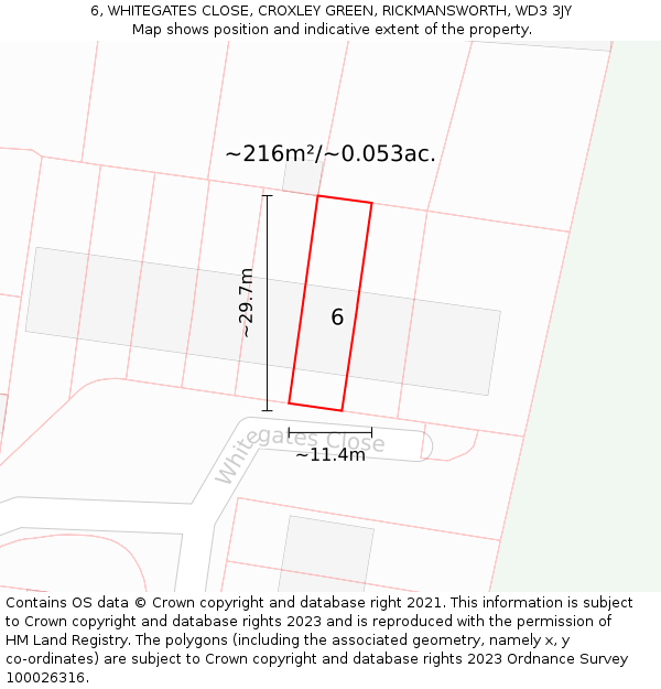 6, WHITEGATES CLOSE, CROXLEY GREEN, RICKMANSWORTH, WD3 3JY: Plot and title map