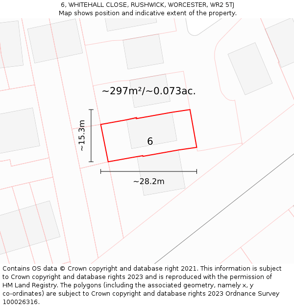 6, WHITEHALL CLOSE, RUSHWICK, WORCESTER, WR2 5TJ: Plot and title map