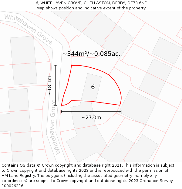 6, WHITEHAVEN GROVE, CHELLASTON, DERBY, DE73 6NE: Plot and title map