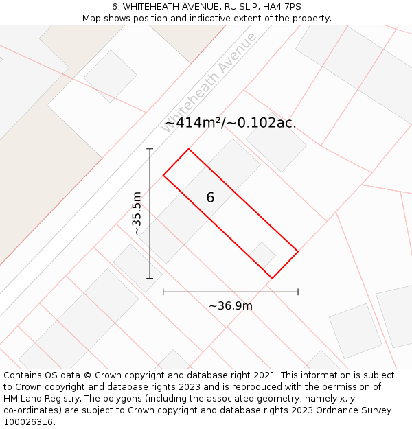 6, WHITEHEATH AVENUE, RUISLIP, HA4 7PS: Plot and title map