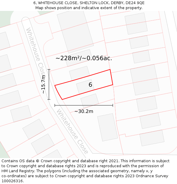 6, WHITEHOUSE CLOSE, SHELTON LOCK, DERBY, DE24 9QE: Plot and title map