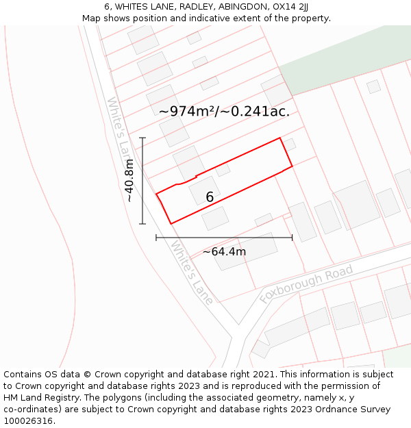 6, WHITES LANE, RADLEY, ABINGDON, OX14 2JJ: Plot and title map