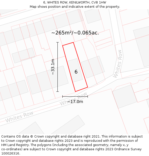 6, WHITES ROW, KENILWORTH, CV8 1HW: Plot and title map