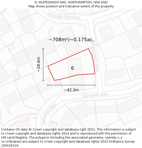6, WHITESANDS WAY, NORTHAMPTON, NN4 9QD: Plot and title map