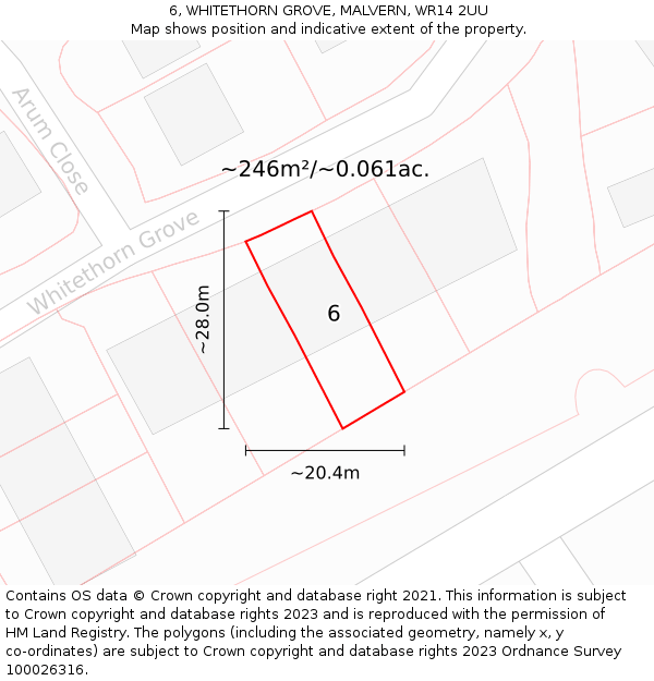 6, WHITETHORN GROVE, MALVERN, WR14 2UU: Plot and title map