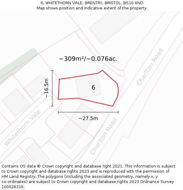 6, WHITETHORN VALE, BRENTRY, BRISTOL, BS10 6ND: Plot and title map