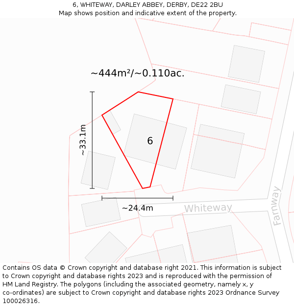 6, WHITEWAY, DARLEY ABBEY, DERBY, DE22 2BU: Plot and title map