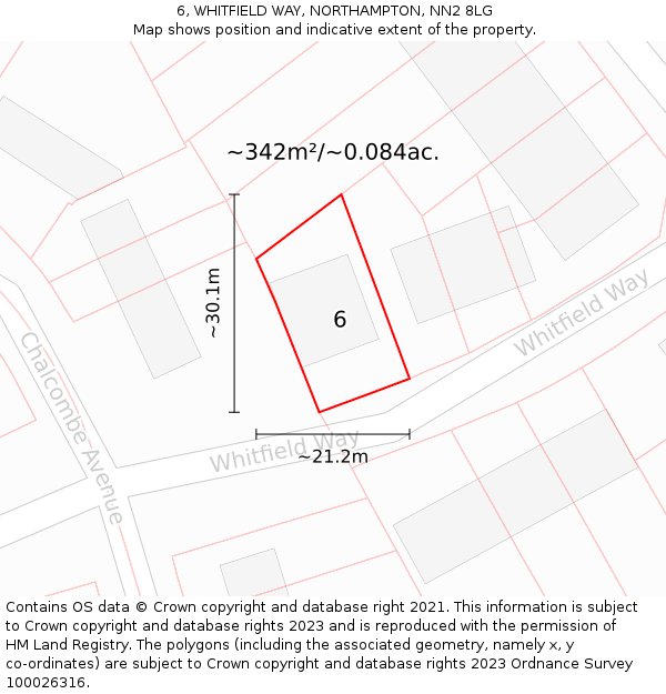 6, WHITFIELD WAY, NORTHAMPTON, NN2 8LG: Plot and title map