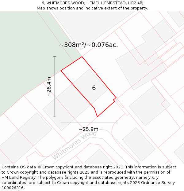 6, WHITMORES WOOD, HEMEL HEMPSTEAD, HP2 4RJ: Plot and title map