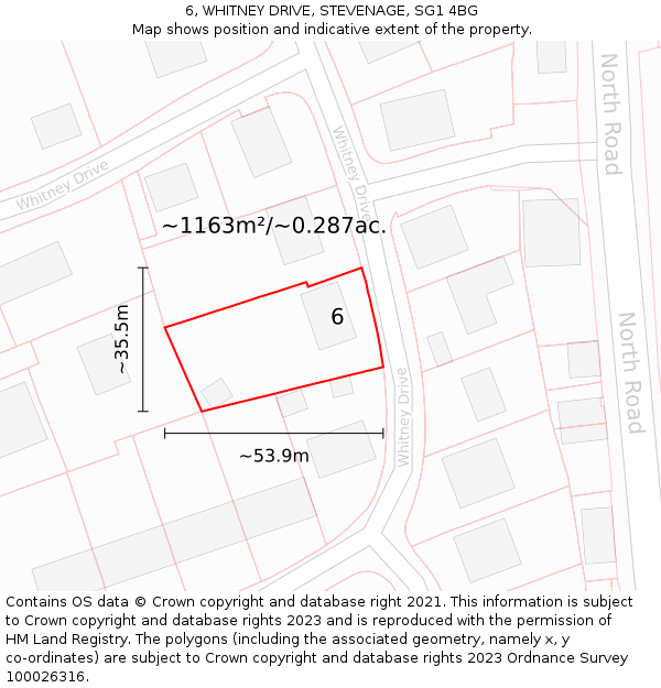 6, WHITNEY DRIVE, STEVENAGE, SG1 4BG: Plot and title map