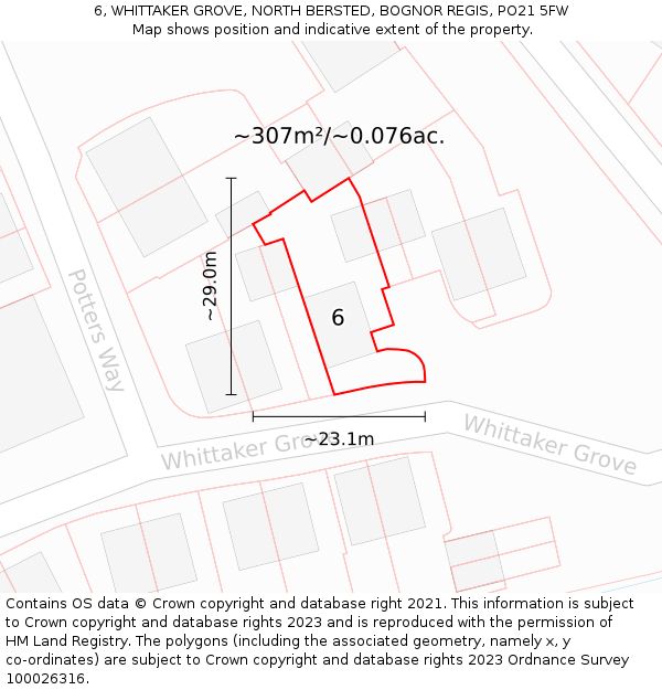 6, WHITTAKER GROVE, NORTH BERSTED, BOGNOR REGIS, PO21 5FW: Plot and title map