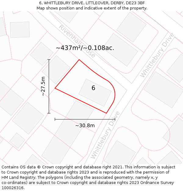 6, WHITTLEBURY DRIVE, LITTLEOVER, DERBY, DE23 3BF: Plot and title map