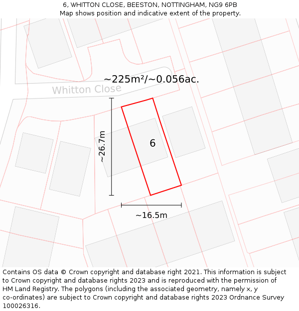 6, WHITTON CLOSE, BEESTON, NOTTINGHAM, NG9 6PB: Plot and title map