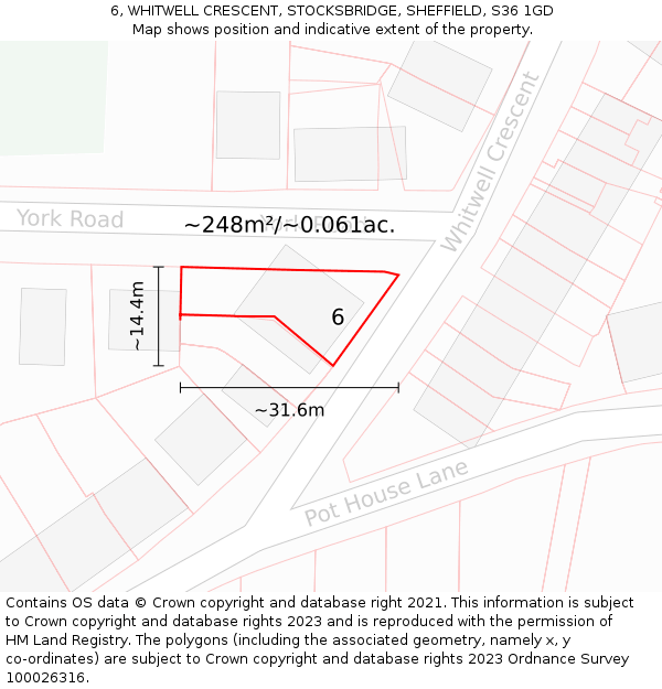 6, WHITWELL CRESCENT, STOCKSBRIDGE, SHEFFIELD, S36 1GD: Plot and title map