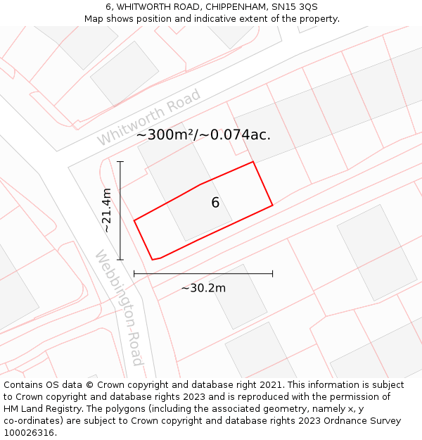 6, WHITWORTH ROAD, CHIPPENHAM, SN15 3QS: Plot and title map