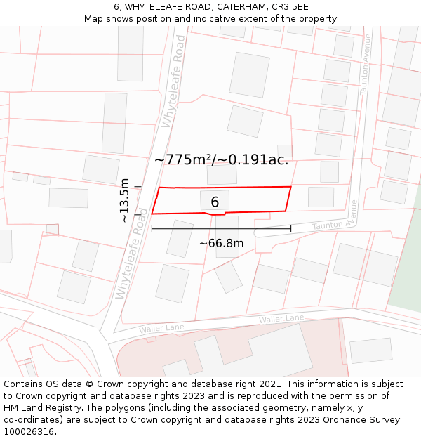 6, WHYTELEAFE ROAD, CATERHAM, CR3 5EE: Plot and title map