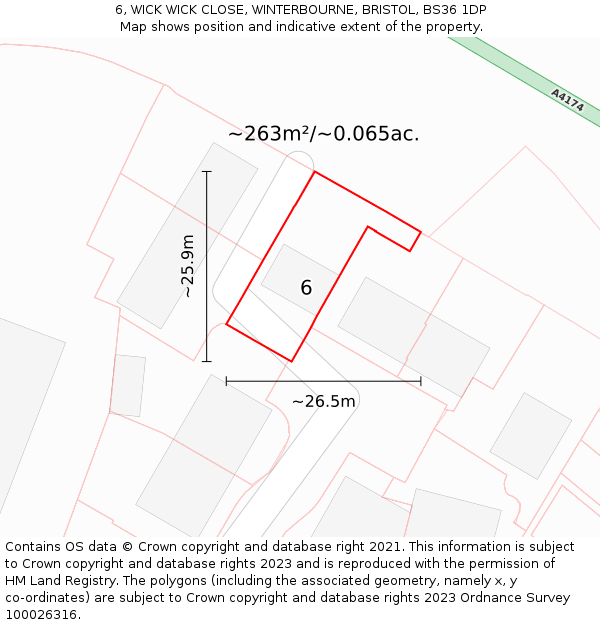 6, WICK WICK CLOSE, WINTERBOURNE, BRISTOL, BS36 1DP: Plot and title map