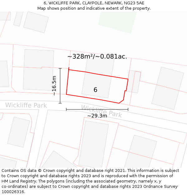 6, WICKLIFFE PARK, CLAYPOLE, NEWARK, NG23 5AE: Plot and title map
