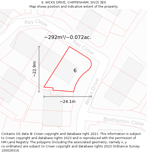 6, WICKS DRIVE, CHIPPENHAM, SN15 3ES: Plot and title map