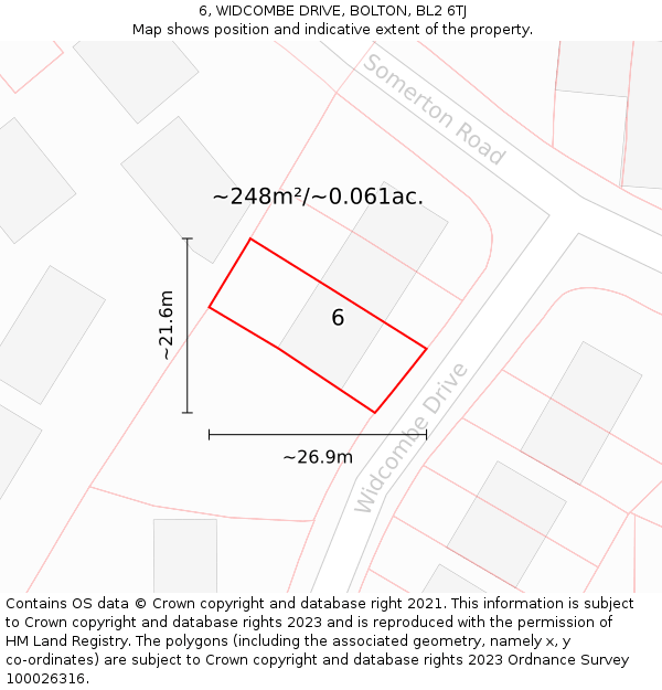 6, WIDCOMBE DRIVE, BOLTON, BL2 6TJ: Plot and title map