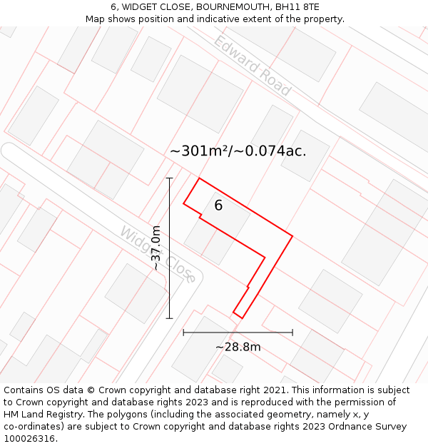 6, WIDGET CLOSE, BOURNEMOUTH, BH11 8TE: Plot and title map