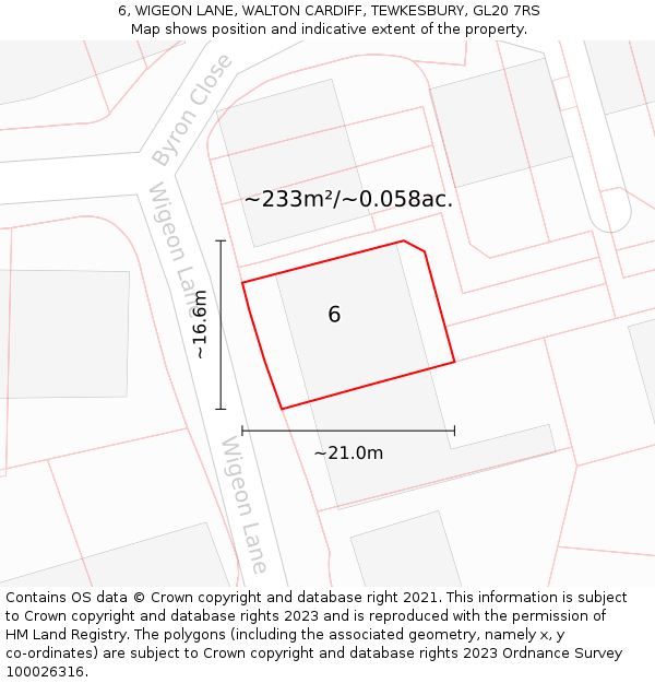 6, WIGEON LANE, WALTON CARDIFF, TEWKESBURY, GL20 7RS: Plot and title map