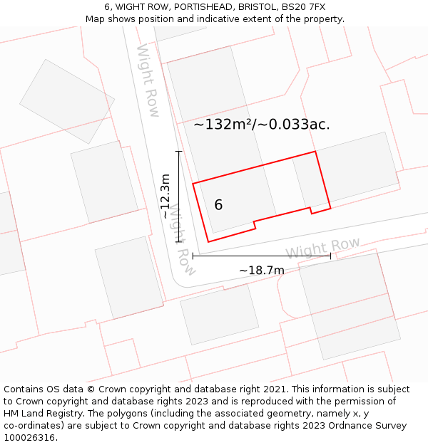 6, WIGHT ROW, PORTISHEAD, BRISTOL, BS20 7FX: Plot and title map