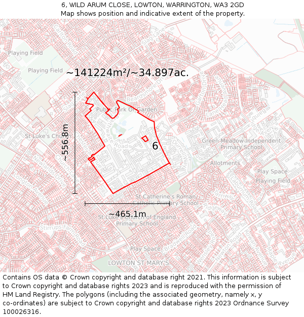 6, WILD ARUM CLOSE, LOWTON, WARRINGTON, WA3 2GD: Plot and title map